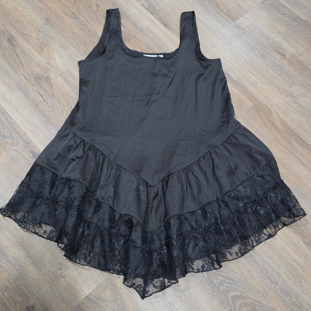 Willow Root Womens Black Lace Trim Ruffle Slip Dress BD5609-BL Size Large NWT